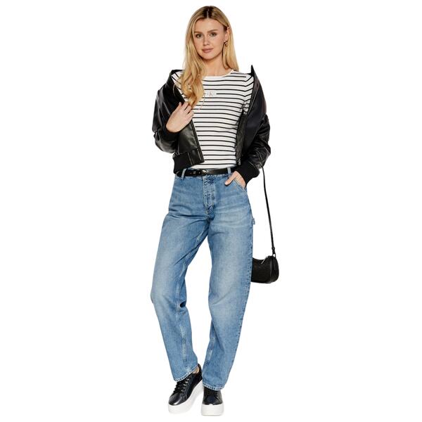 Γυναικείο Πουλόβερ T-Shirt Calvin Klein Woven Label Tight Ck Black Bright White Striped J20J223611-0GO