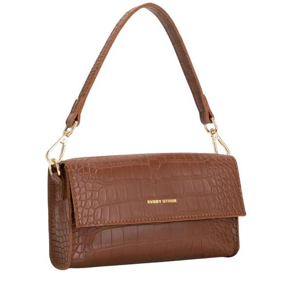 Γυναικεία Τσάντα ΕVERY OTHER Croc Flap Over Shoulder/ Crossbody Brown 12079-BROWN