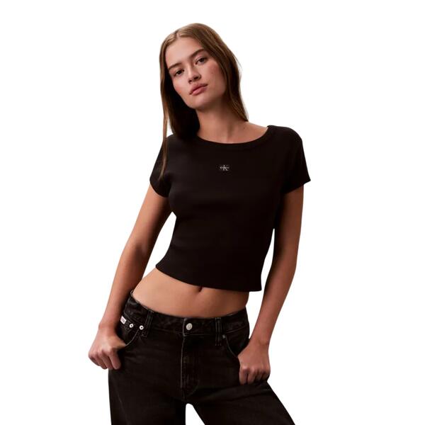 Γυναικείο Top Calvin Klein A Woven Label 2X2 Rib Baby Tee Black LV047C200G-UB1