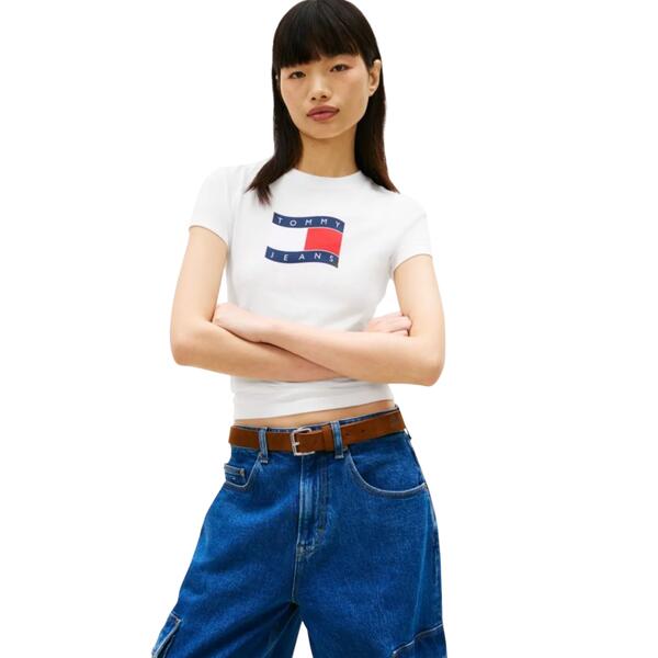 Γυναικείο T-shirt Tommy Jeans Tjw Slim Wavy Flag Tee Ext Ecru DW0DW22781-YBL