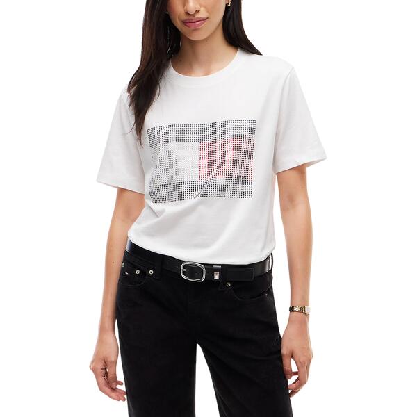 Γυναικείο T-Shirt Tommy Jeans Tjw Rlx Flag Bling Ss Tee Ecru DW0DW23267-YBL