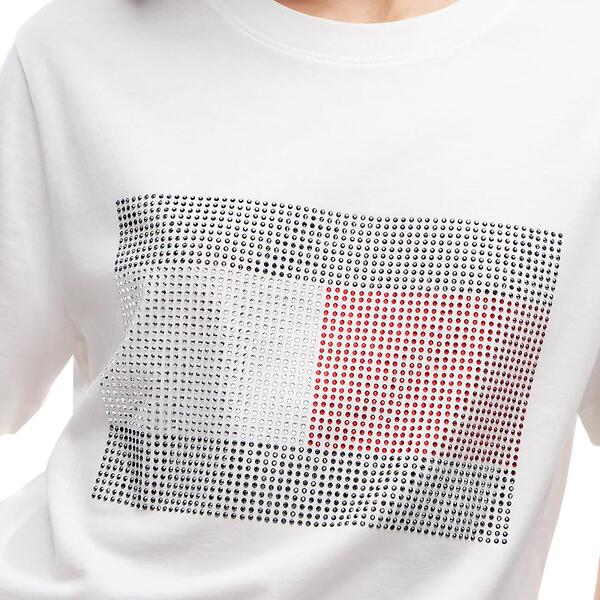 Γυναικείο T-Shirt Tommy Jeans Tjw Rlx Flag Bling Ss Tee Ecru DW0DW23267-YBL