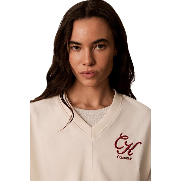 Γυναικείο Φούτερ Calvin Klein Ls Premium Fleece Script Vneck P Turtledove LV047H815G-CKS