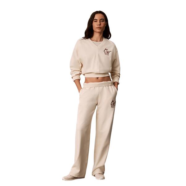 Γυναικείο Φούτερ Calvin Klein Ls Premium Fleece Script Vneck P Turtledove LV047H815G-CKS