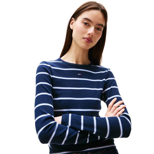 Γυναικεία Μπλούζα Τommy Jeans Tjw Slim Essential Rib Ls Dark Night Navy / Stripe DW0DW17387-0A6