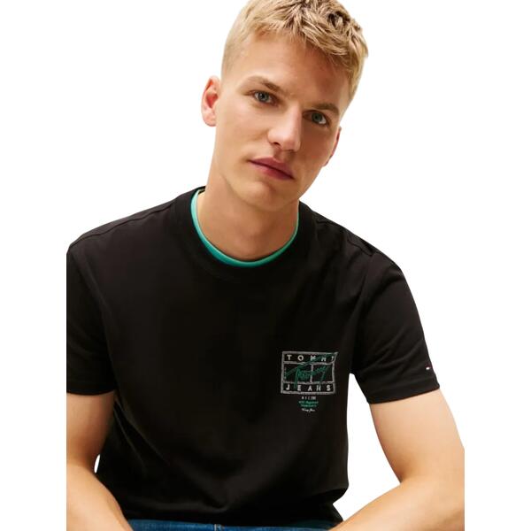 Ανδρικό T-Shirt Tommy Jeans Tjm Reg Sign Spray Ss T Ext Black DM0DM22319-BDS