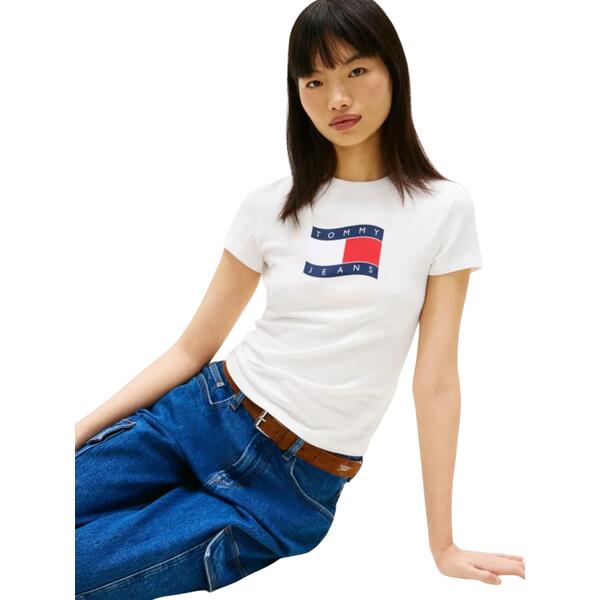 Γυναικείο T-shirt Tommy Jeans Tjw Slim Wavy Flag Tee Ext Ecru DW0DW22781-YBL