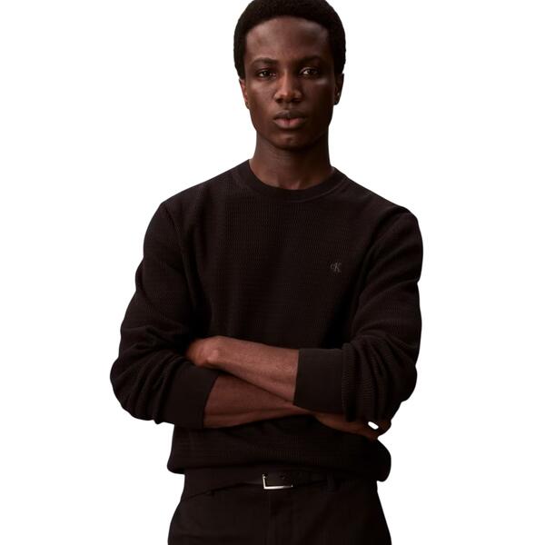 Ανδρικό Πουλόβερ Calvin Klein Ls Texture Cotton Cn Swt 12gg Black LV04LB327G-UB1