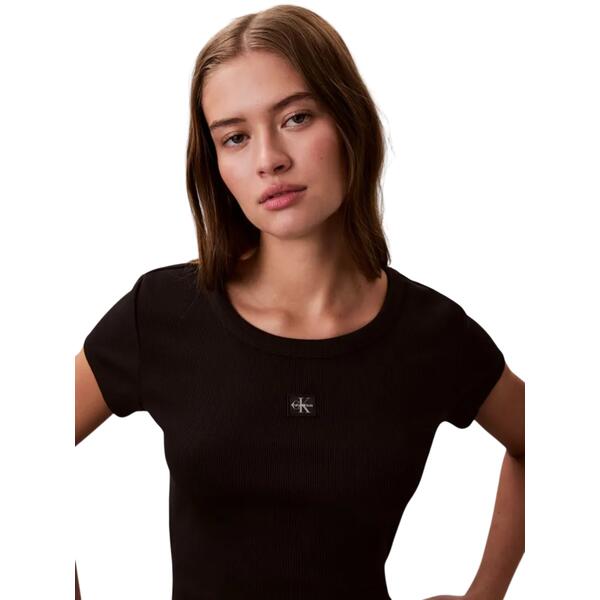 Γυναικείο Top Calvin Klein A Woven Label 2X2 Rib Baby Tee Black LV047C200G-UB1