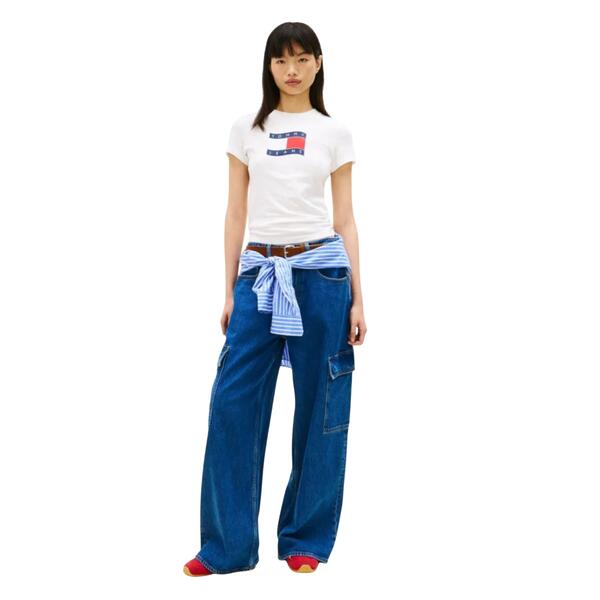 Γυναικείο T-shirt Tommy Jeans Tjw Slim Wavy Flag Tee Ext Ecru DW0DW22781-YBL