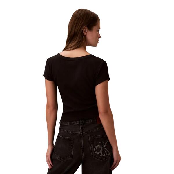Γυναικείο Top Calvin Klein A Woven Label 2X2 Rib Baby Tee Black LV047C200G-UB1