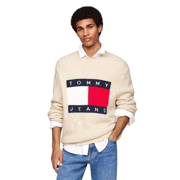 Ανδρικό Πουλόβερ Tommy Jeans Tjm Reg Melange Flag Sweater Newsprint Melange DM0DM19442-ACG