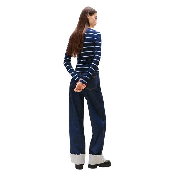 Γυναικεία Μπλούζα Τommy Jeans Tjw Slim Essential Rib Ls Dark Night Navy / Stripe DW0DW17387-0A6