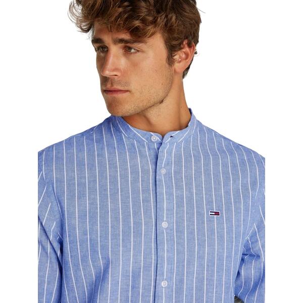 Ανδρικό Πουκάμισο Tommy Jeans Linen Mix Bnd Stp Ext Tempo Blue Ecru DM0DM20893-0BA