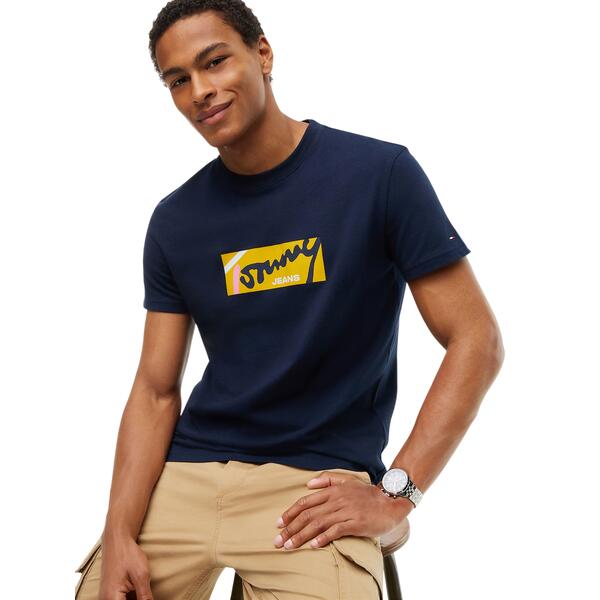 Ανδρικό T-shirt Tommy Jeans Tjm Reg Signature Tee Ext Dark Blue DM0DM23547-C1G