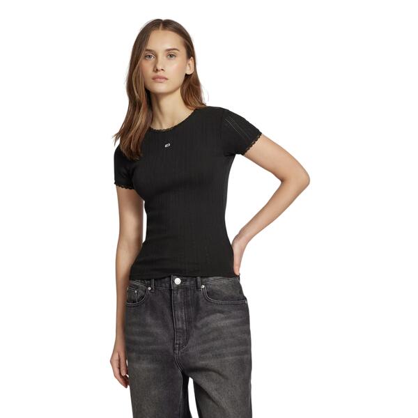 Γυναικείο T-shirt Tommy Jeans Slim Pointelle Rib Black DW0DW19493-BDS