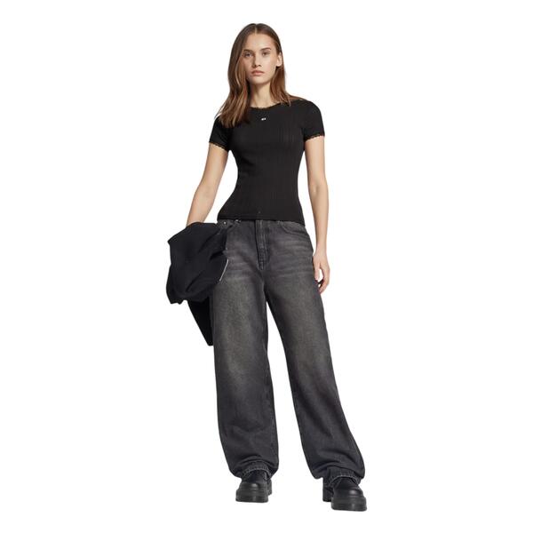 Γυναικείο T-shirt Tommy Jeans Slim Pointelle Rib Black DW0DW19493-BDS