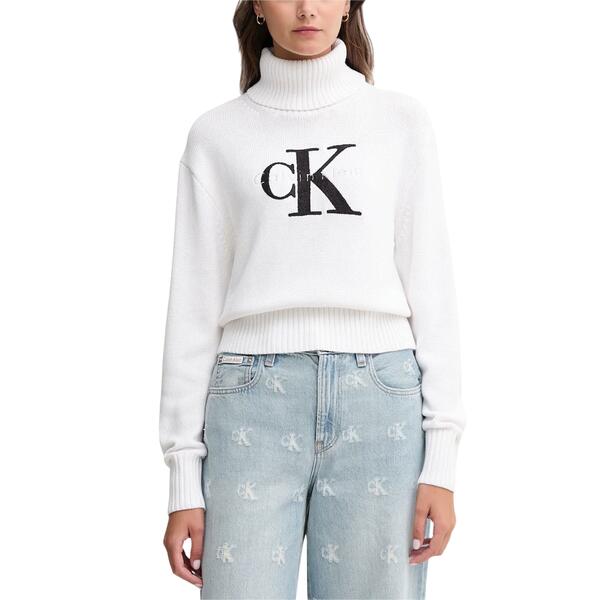 Γυναικείο Πουλόβερ Calvin Klein Chenile Monologo Sweater Brilliant White LV047D354G-YAA