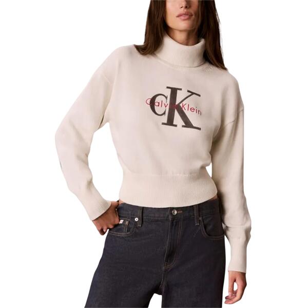 Γυναικείο Πουλόβερ Calvin Klein Ls Logo Tneck Tofu LV047H329G-YAS