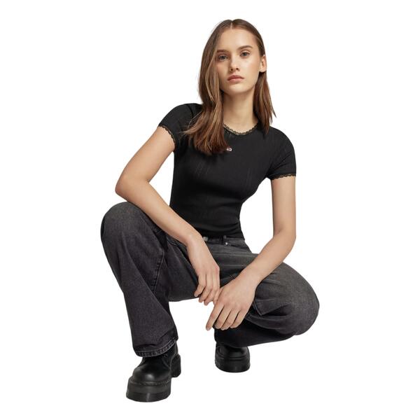 Γυναικείο T-shirt Tommy Jeans Slim Pointelle Rib Black DW0DW19493-BDS