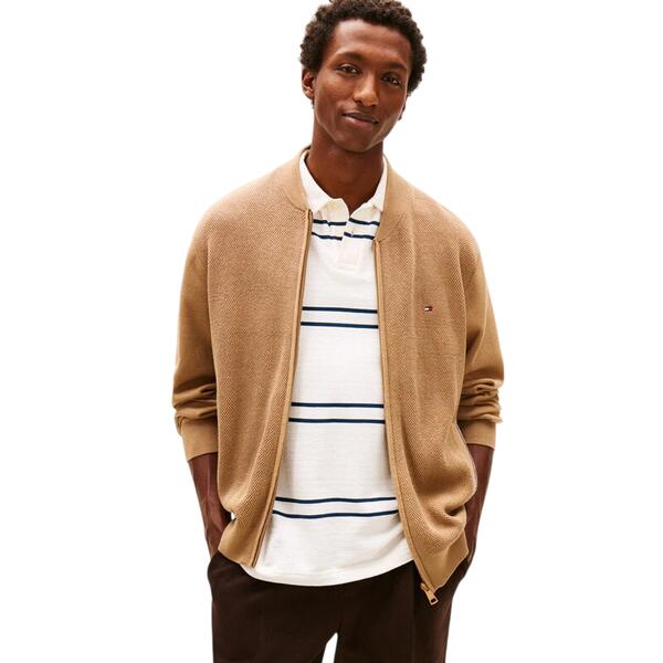 Ανδρική Ζακέτα Tommy Hilfiger Rwb Textured Zip Through Bomber Safari Canvas MW0MW41543-RBC