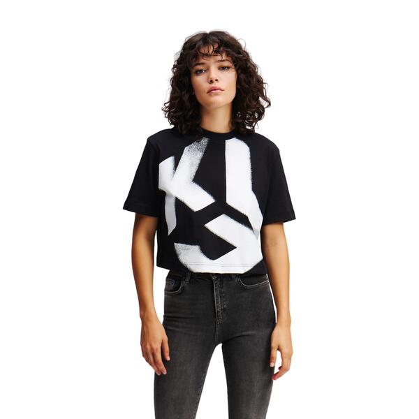 Γυναικείο T-shirt Karl Lagerfeld Cropped Bleach Logo Black A1W17033-999