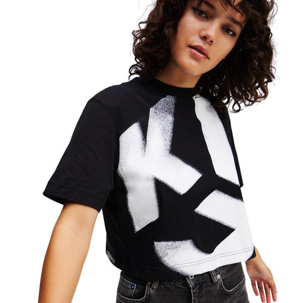 Γυναικείο T-shirt Karl Lagerfeld Cropped Bleach Logo Black A1W17033-999