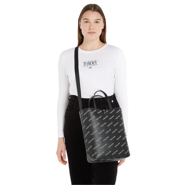 Γυναικεία Τσάντα Ώμου Tommy Jeans Tjw Must Tote Aov Black Allover Print AW0AW15646-0GJ