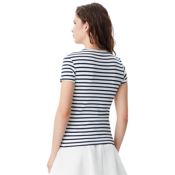 Γυναικείo T-shirt Tommy Jeans Slim Essential Rib Ss Ext Ecru Navy Stripe DW0DW17383-OFC