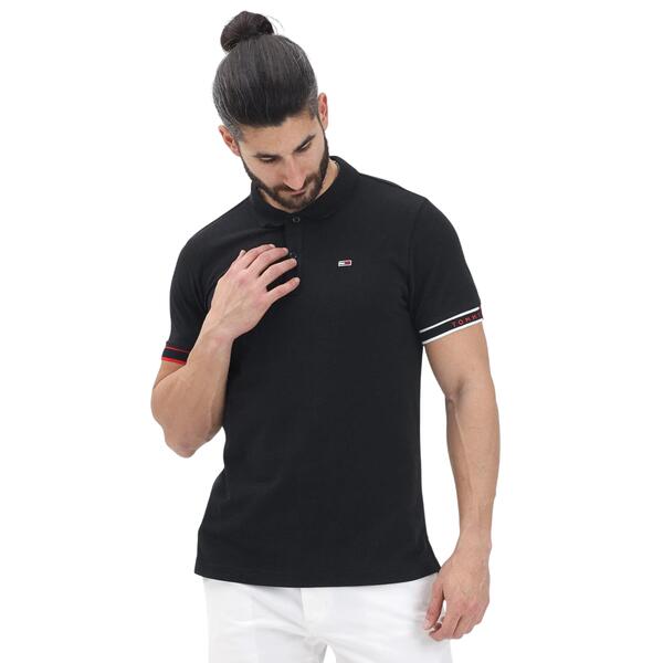 Ανδρικό Polo Tommy Jeans Slim Flag Cuff Polo Ext Black DM0DM21306-BDS