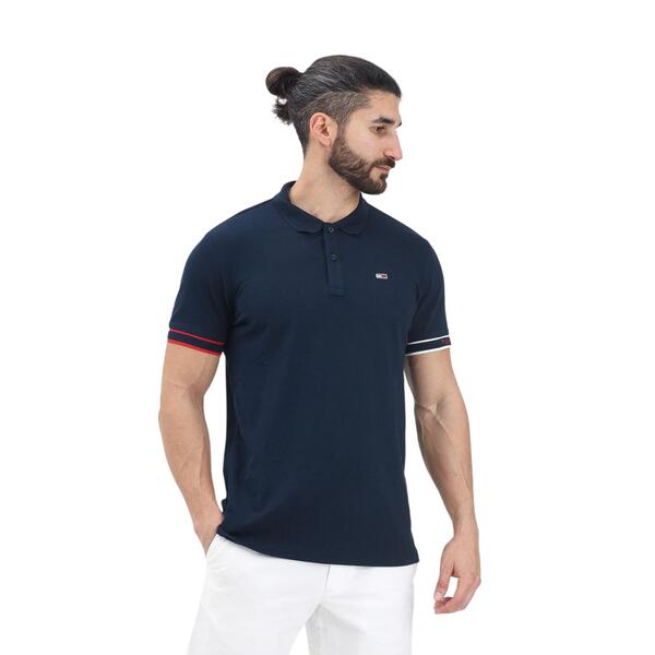 Ανδρικό Polo Tommy Jeans Slim Flag Cuff Polo Ext Dark Night Navy DM0DM21306-C1G