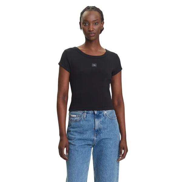 Γυναικείο Top Calvin Klein A Woven Label 2X2 Rib Baby Tee Black LV047C200G-UB1