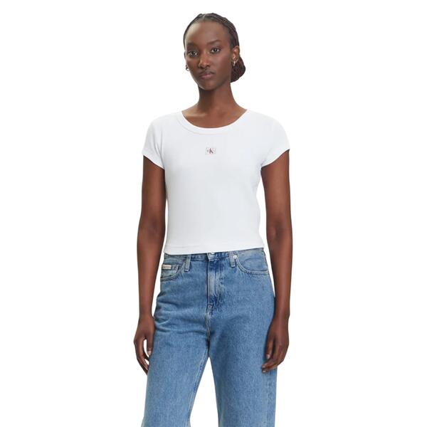 Γυναικείο Top Calvin Klein A Woven Label 2X2 Rib Baby Tee Brilliant White LV047C200G-YAA