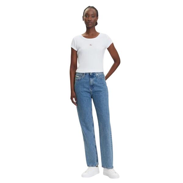 Γυναικείο Top Calvin Klein A Woven Label 2X2 Rib Baby Tee Brilliant White LV047C200G-YAA