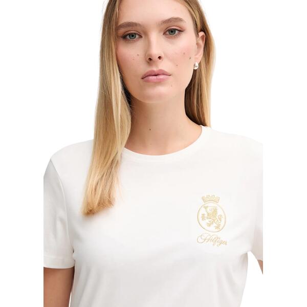 Γυναικεία Μπλούζα Τommy Hilfiger Gold Crest Reg Ss Tee Ecru WW0WW46153-YBL