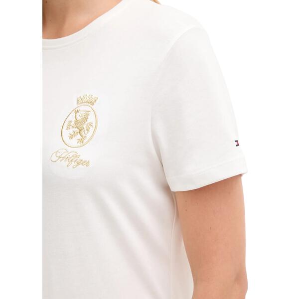Γυναικεία Μπλούζα Τommy Hilfiger Gold Crest Reg Ss Tee Ecru WW0WW46153-YBL
