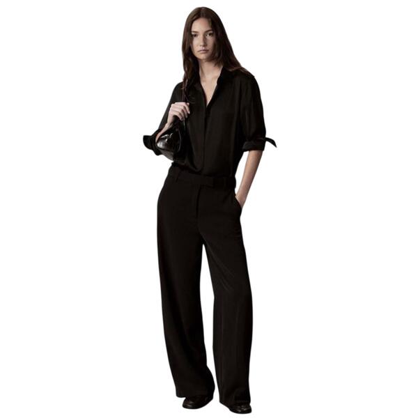 Γυναικείο Παντελόνι Calvin Klein Clean Poly Twill Wide Leg Black LV044H413G-UB1