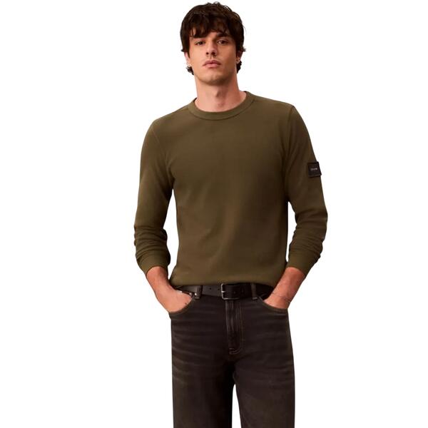 Ανδρική Μπλούζα Calvin Klein Ls Waffle Badge Crewnk Tee Olive Night LV04RJ209G-LI1