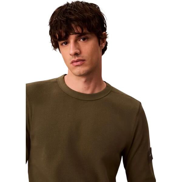 Ανδρική Μπλούζα Calvin Klein Ls Waffle Badge Crewnk Tee Olive Night LV04RJ209G-LI1