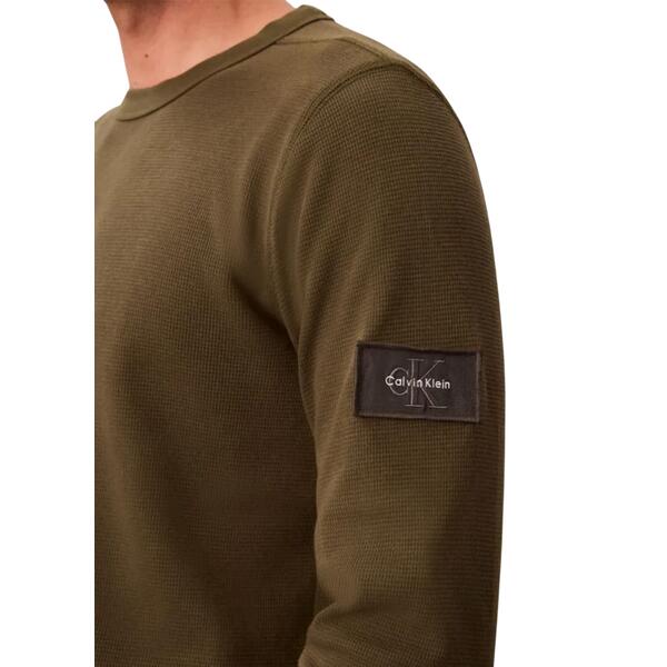 Ανδρική Μπλούζα Calvin Klein Ls Waffle Badge Crewnk Tee Olive Night LV04RJ209G-LI1