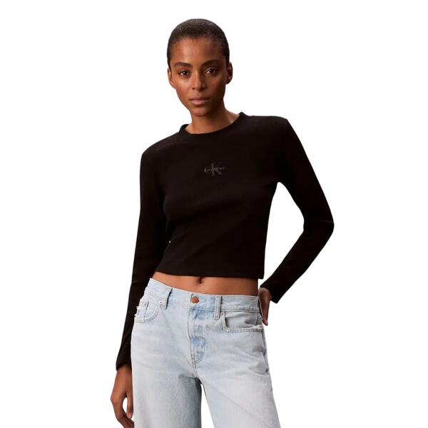 Γυναικεία Μπλούζα Calvin Klein A- LS Monogram Baby Tee Black LV047A803G-UB1
