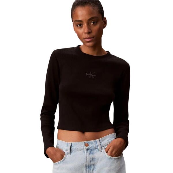Γυναικεία Μπλούζα Calvin Klein A- LS Monogram Baby Tee Black LV047A803G-UB1