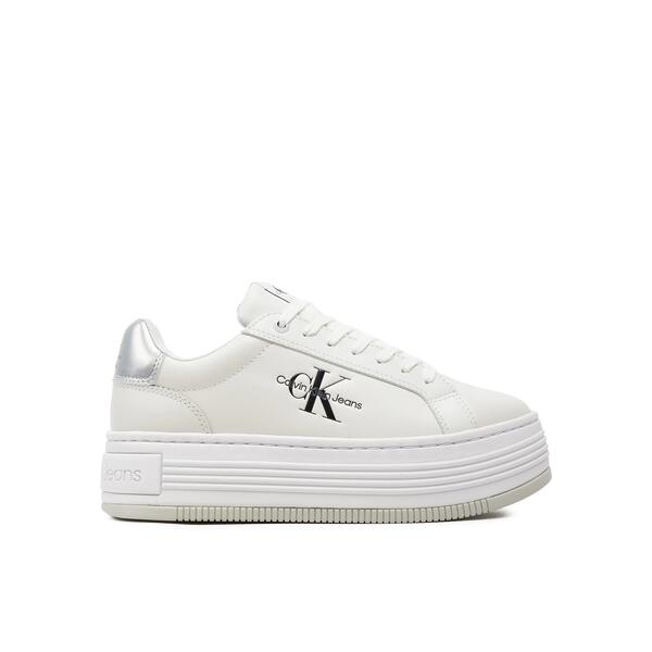 Γυναικεία Sneakers Calvin Klein Bold Platf Low Lace Lth Ml Mtl Bright White Silver YW0YW01516-0K9