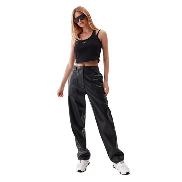 Γυναικείο Παντελόνι Calvin Klein Faux Leather High Rise Straight Ck Black J20J221385-BEH