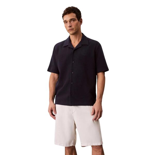 Ανδρικό Πουκάμισο Calvin Klein Hd Cotton Waffle Camp Shirt Black LV04RC247G-UB1