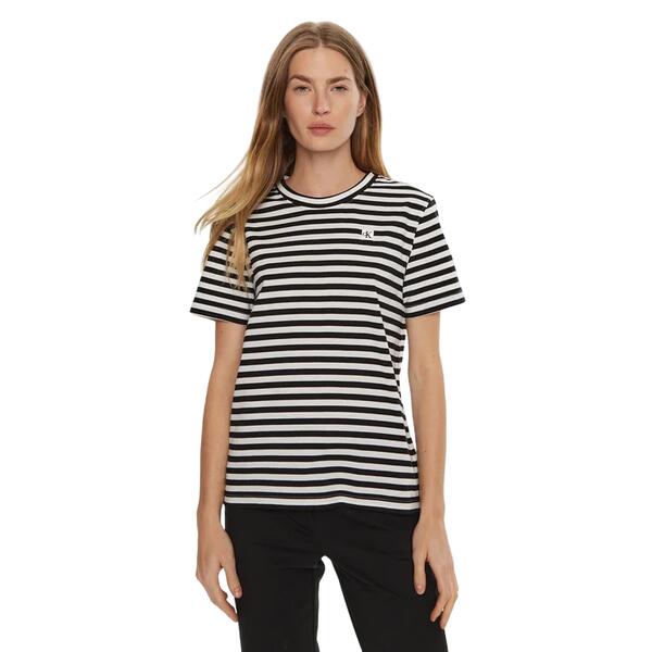 Γυναικείο T-Shirt Calvin Klein Ck Embro Badge Regural Tee Ck Black / Bright White Stripe J20J223226-0GO