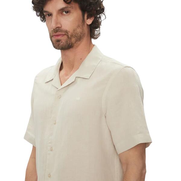 Ανδρικό Πουκάμισο Calvin Klein Linen Cotton Cuban Ss Shirt Silver Lining K10K114197-PE0