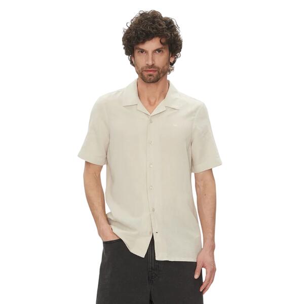 Ανδρικό Πουκάμισο Calvin Klein Linen Cotton Cuban Ss Shirt Silver Lining K10K114197-PE0