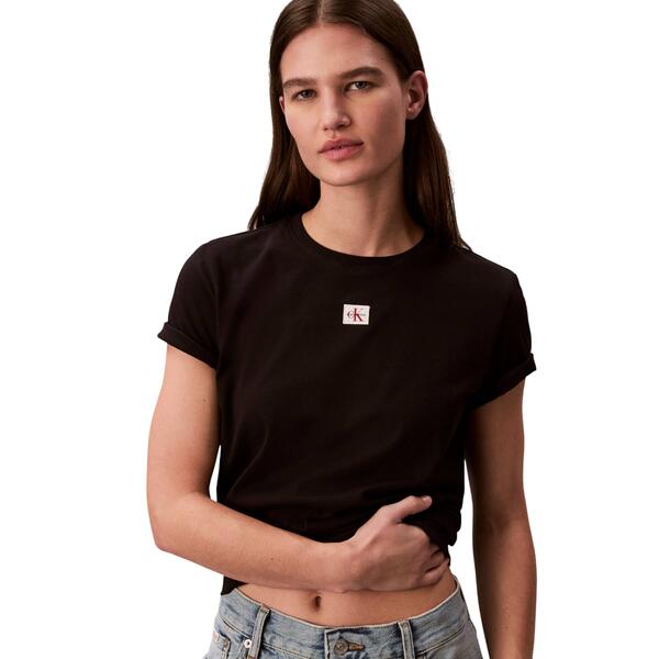 Γυναικείο T-shirt Calvin Klein Ss Woven Label Classic Fit Tee Black LV047F227G-UB1
