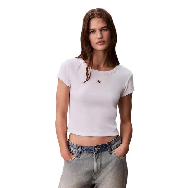 Γυναικείο Top Calvin Klein A Woven Label 2X2 Rib Baby Tee Brilliant White LV047C200G-YAA